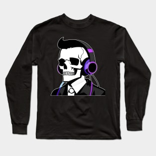 Elegant Skull With Headphones, Violet | Listening Music Long Sleeve T-Shirt